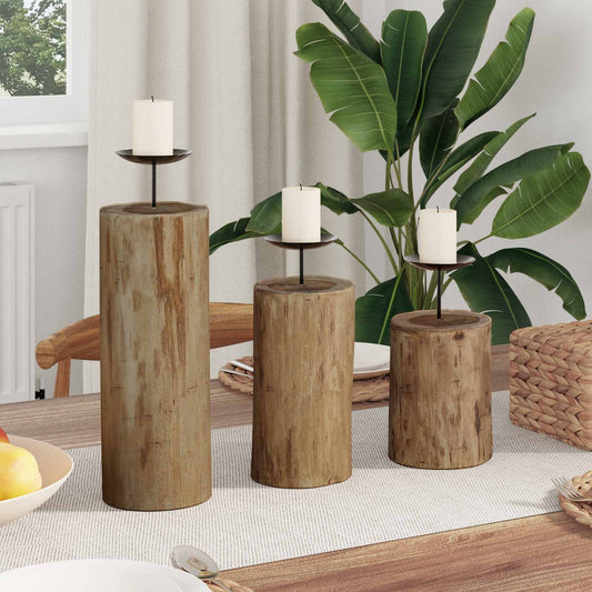 Kaarsenhouder 3 Pcs Naturel Massief Teakhout