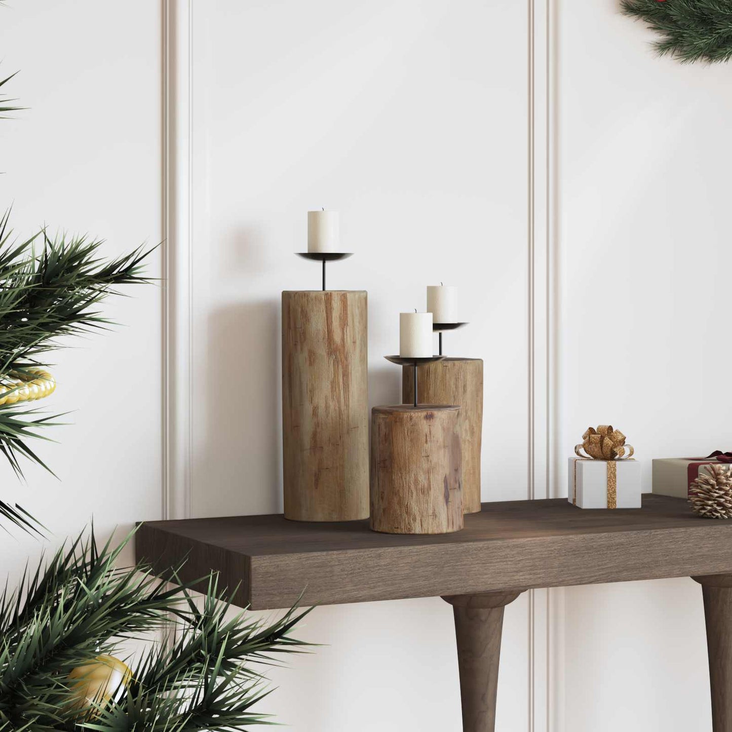 Kaarsenhouder 3 Pcs Naturel Massief Teakhout