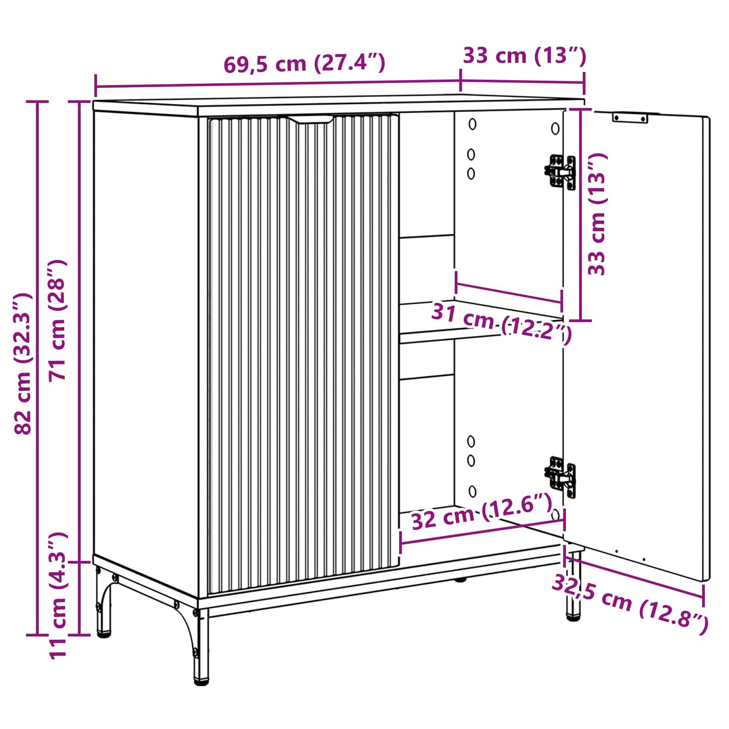 Dressoir 69,5 X 33 X 82 Cm Bewerkt Hout