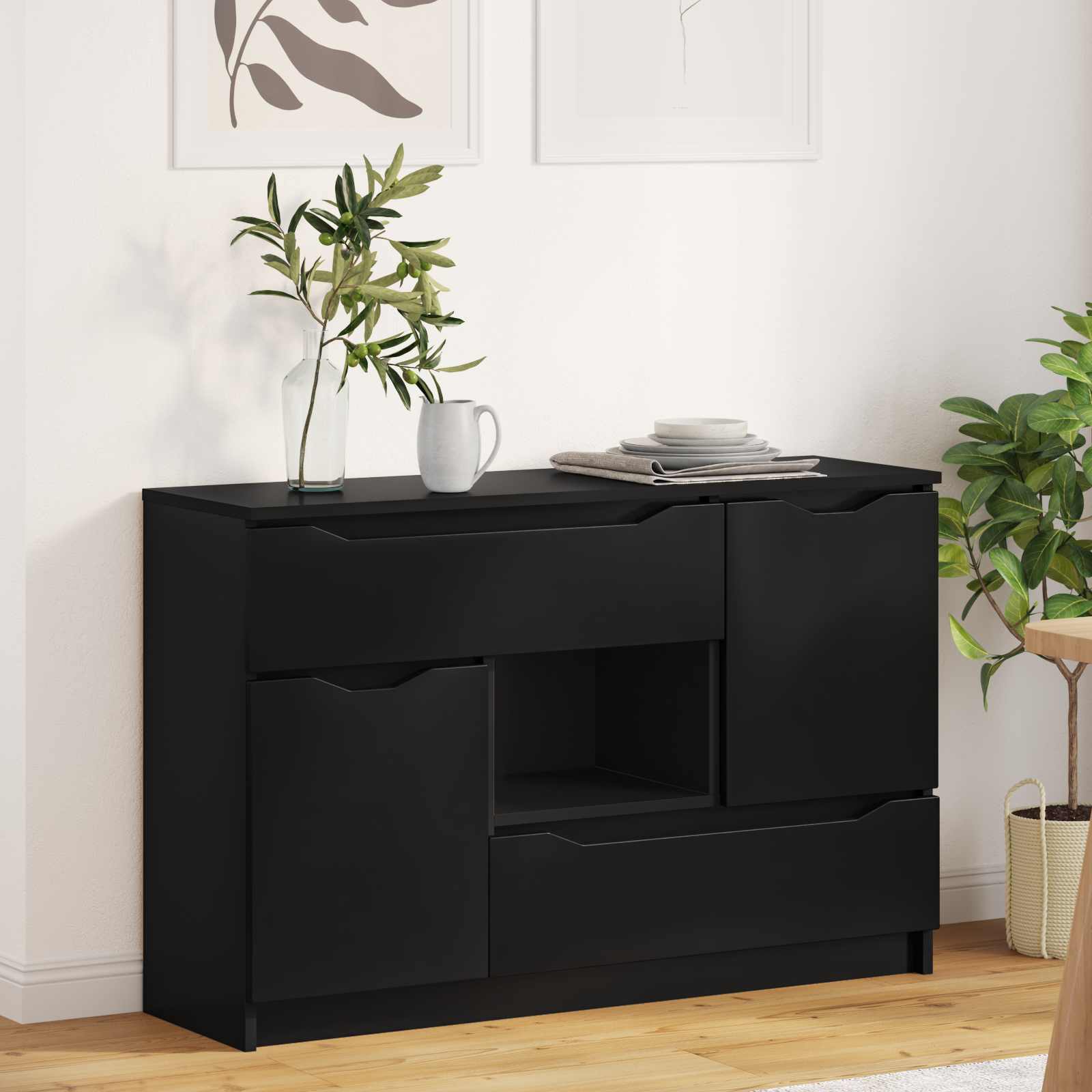 Dressoir Met Lade Beton Grijs 100 X 30 X 65,6 Bewerkt Hout