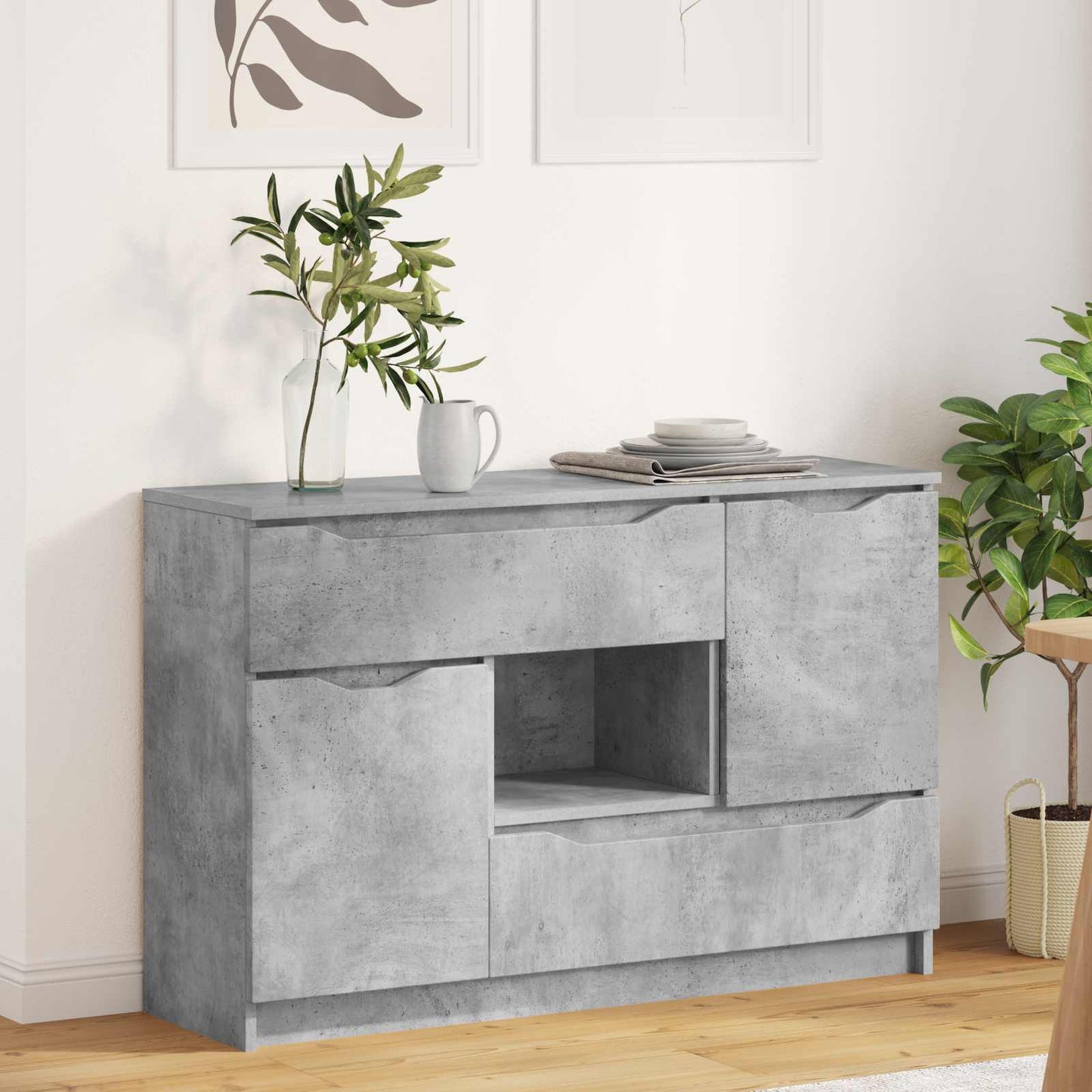 Dressoir Met Lade Beton Grijs 100 X 30 X 65,6 Bewerkt Hout