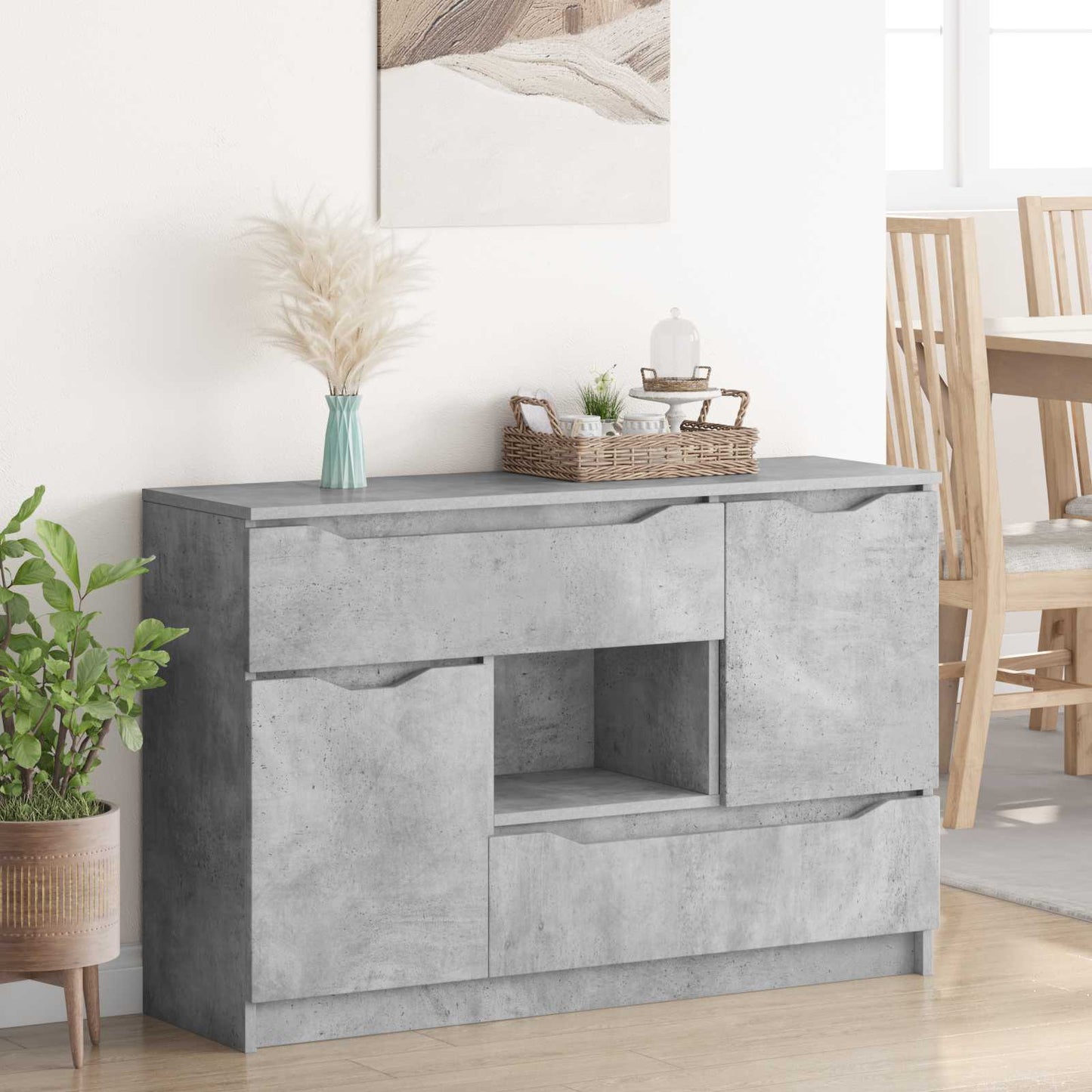 Dressoir Met Lade Beton Grijs 100 X 30 X 65,6 Bewerkt Hout