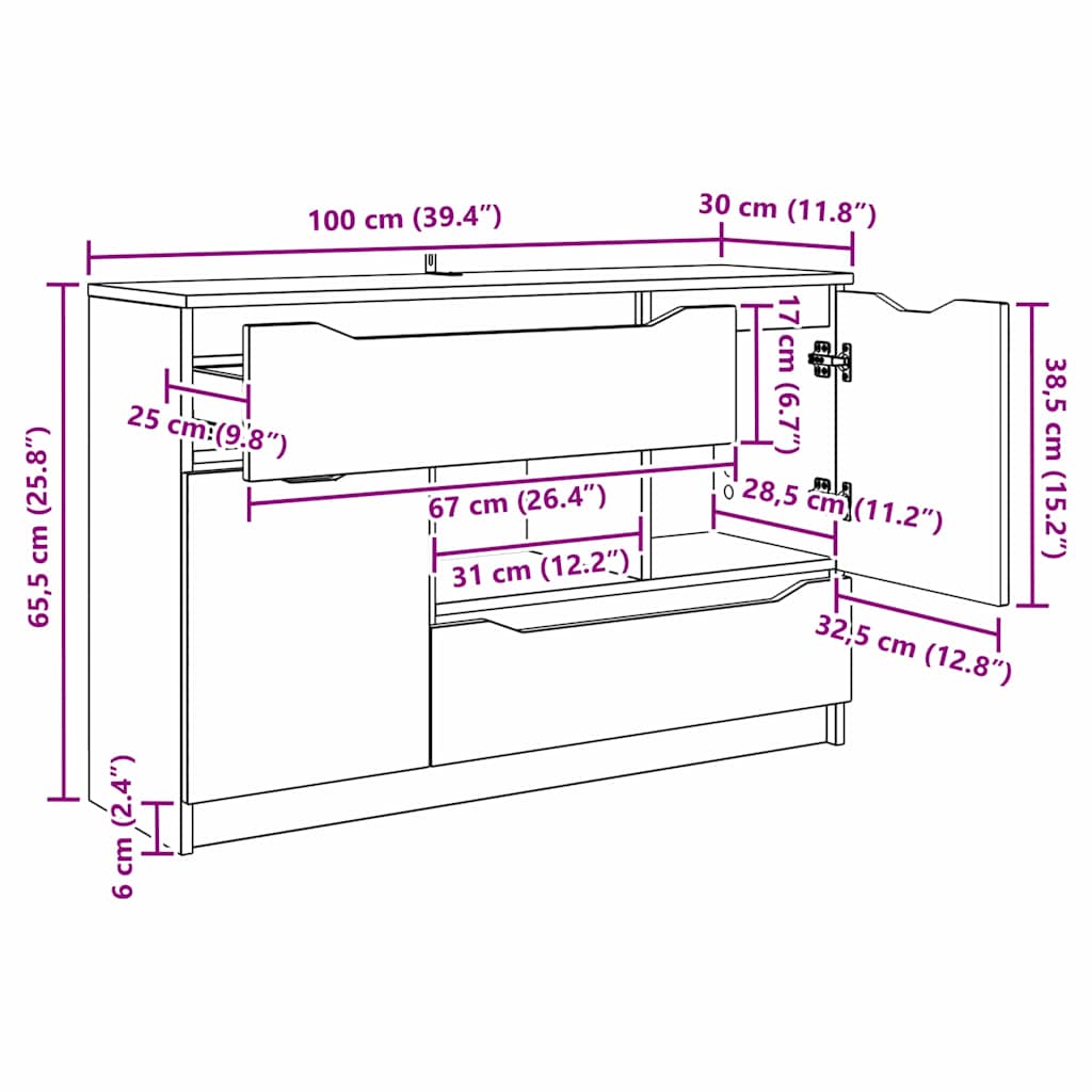 Dressoir Met Lade Beton Grijs 100 X 30 X 65,6 Bewerkt Hout
