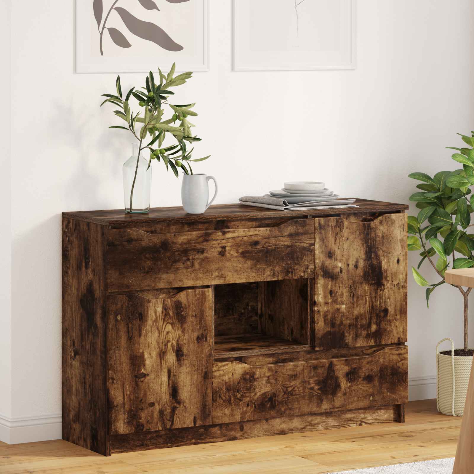 Dressoir Met Lade Beton Grijs 100 X 30 X 65,6 Bewerkt Hout