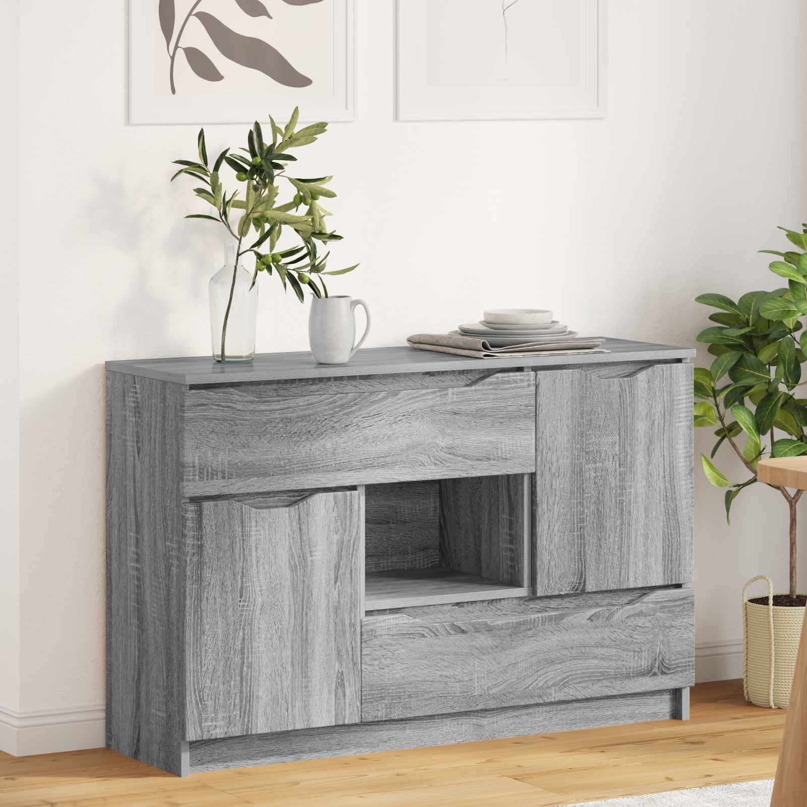 Dressoir Met Lade Beton Grijs 100 X 30 X 65,6 Bewerkt Hout