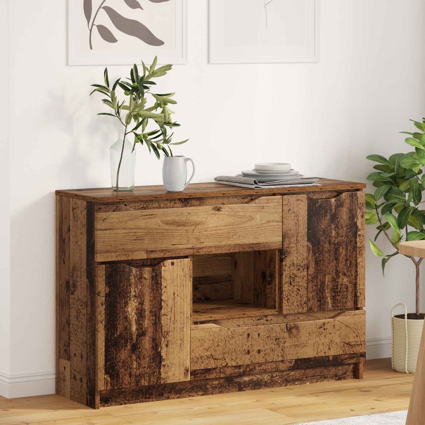 Dressoir Met Lade Beton Grijs 100 X 30 X 65,6 Bewerkt Hout