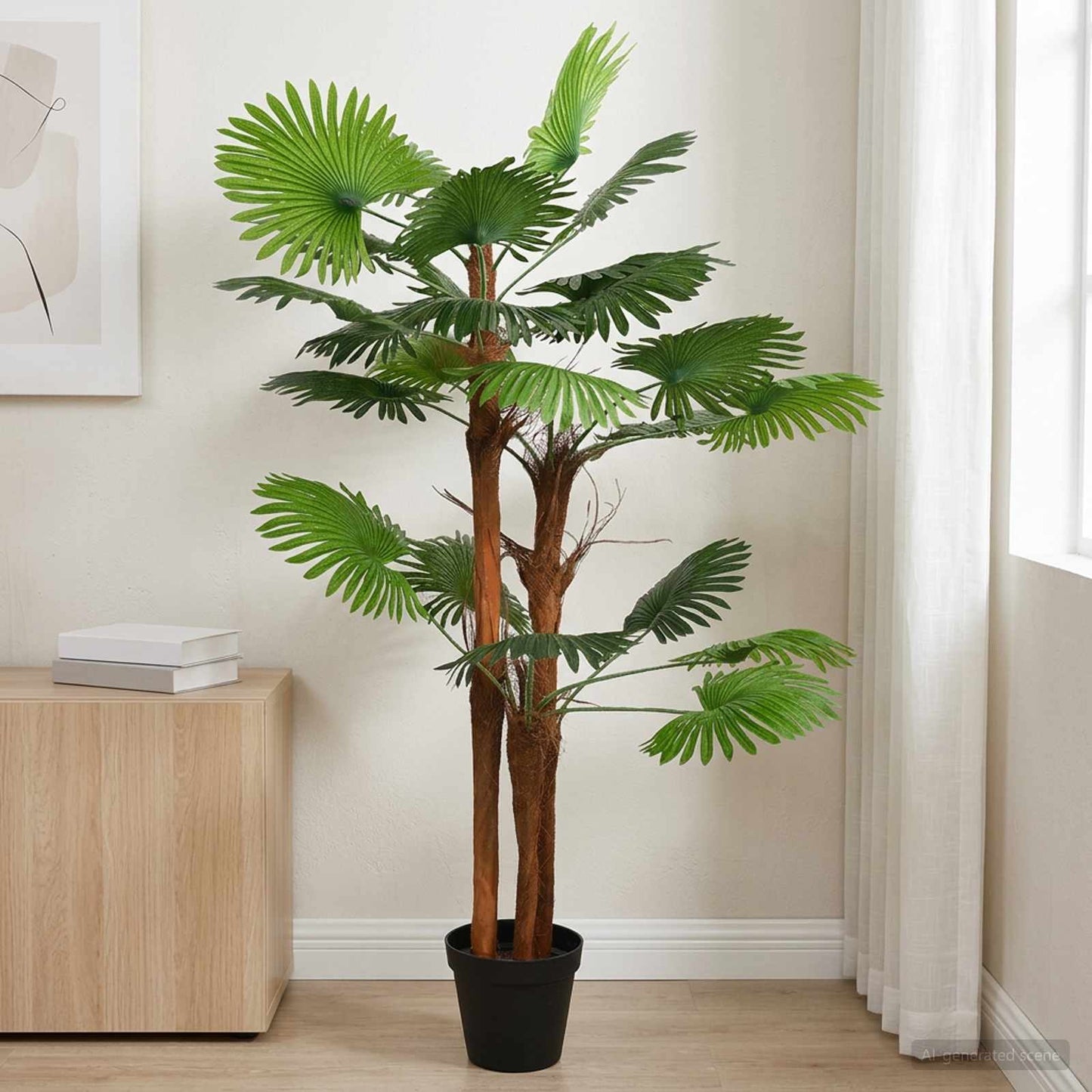 Kunstmatige Fan Palmboom Groen 75 X 25 X Stof En Bamboe