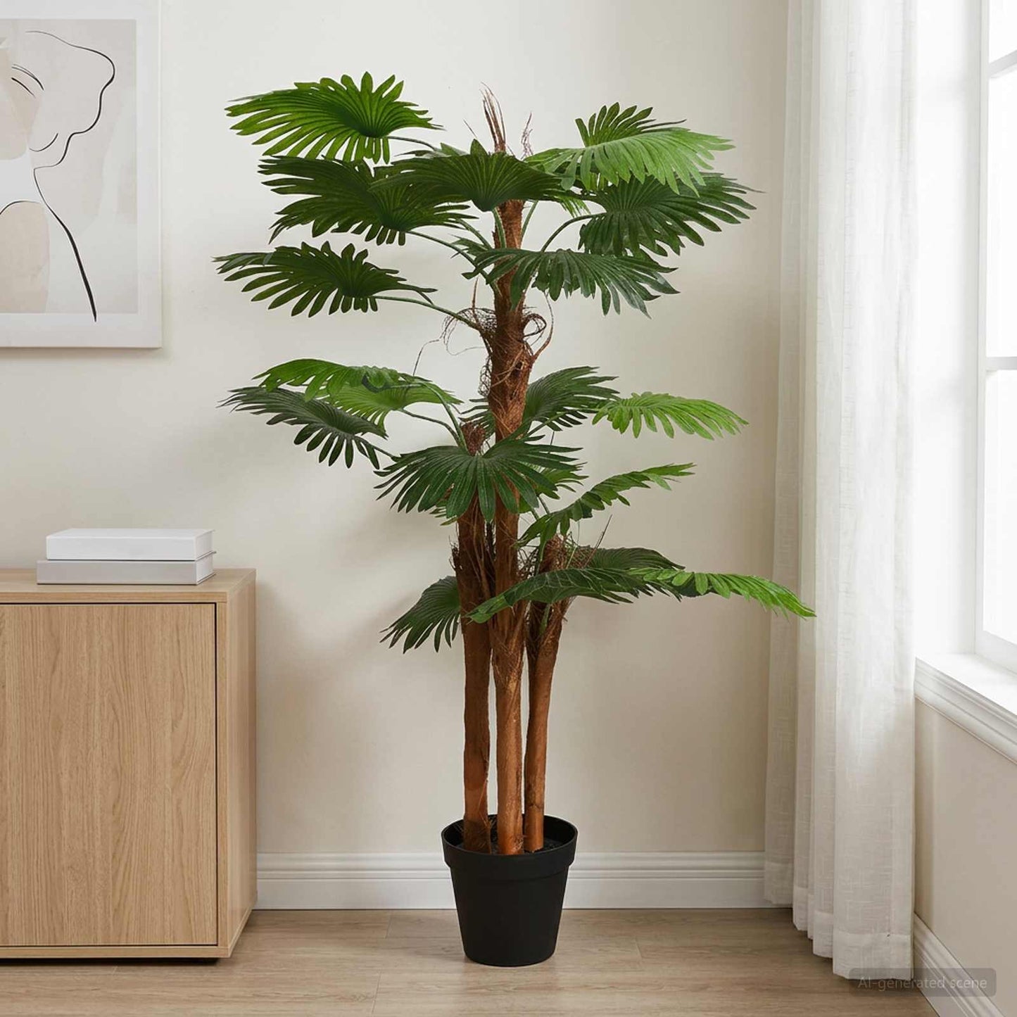 Kunstmatige Fan Palmboom Groen 75 X 25 X Stof En Bamboe