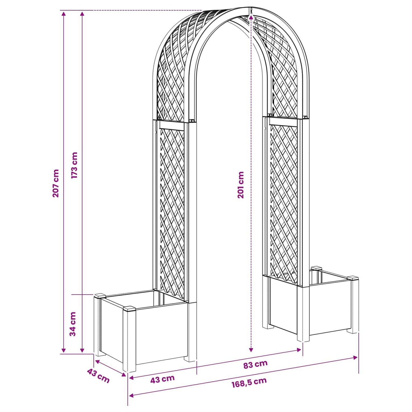 Rozenboog Met Planter 168,5 X 43 X 207 Cm Pp